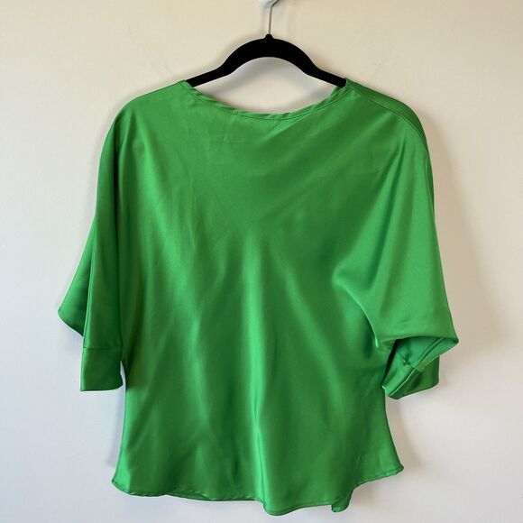 Renee Collection Satin Cowl Neck Blouse 3/4 Dolman Sleeve Green Size Small $148 - Picture 8 of 13